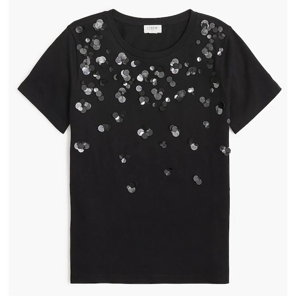 J. Crew Tops - J.‎ Crew Black Sequin Embellished T Shirt Women Size L Short Sleeve Top